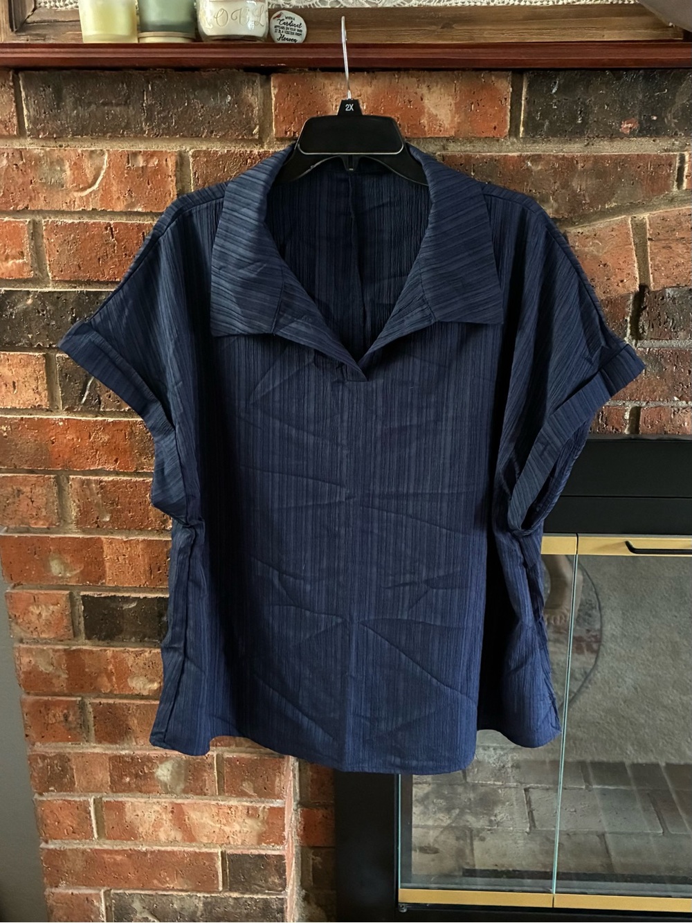 SHEIN Navy Short Sleeve Collared Tunic Top
